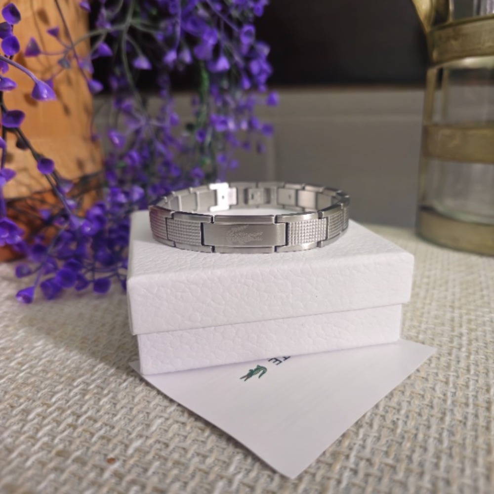 Lacoste Stainless Steel Woven Link Bracelet Silver 9in Unisex Chain